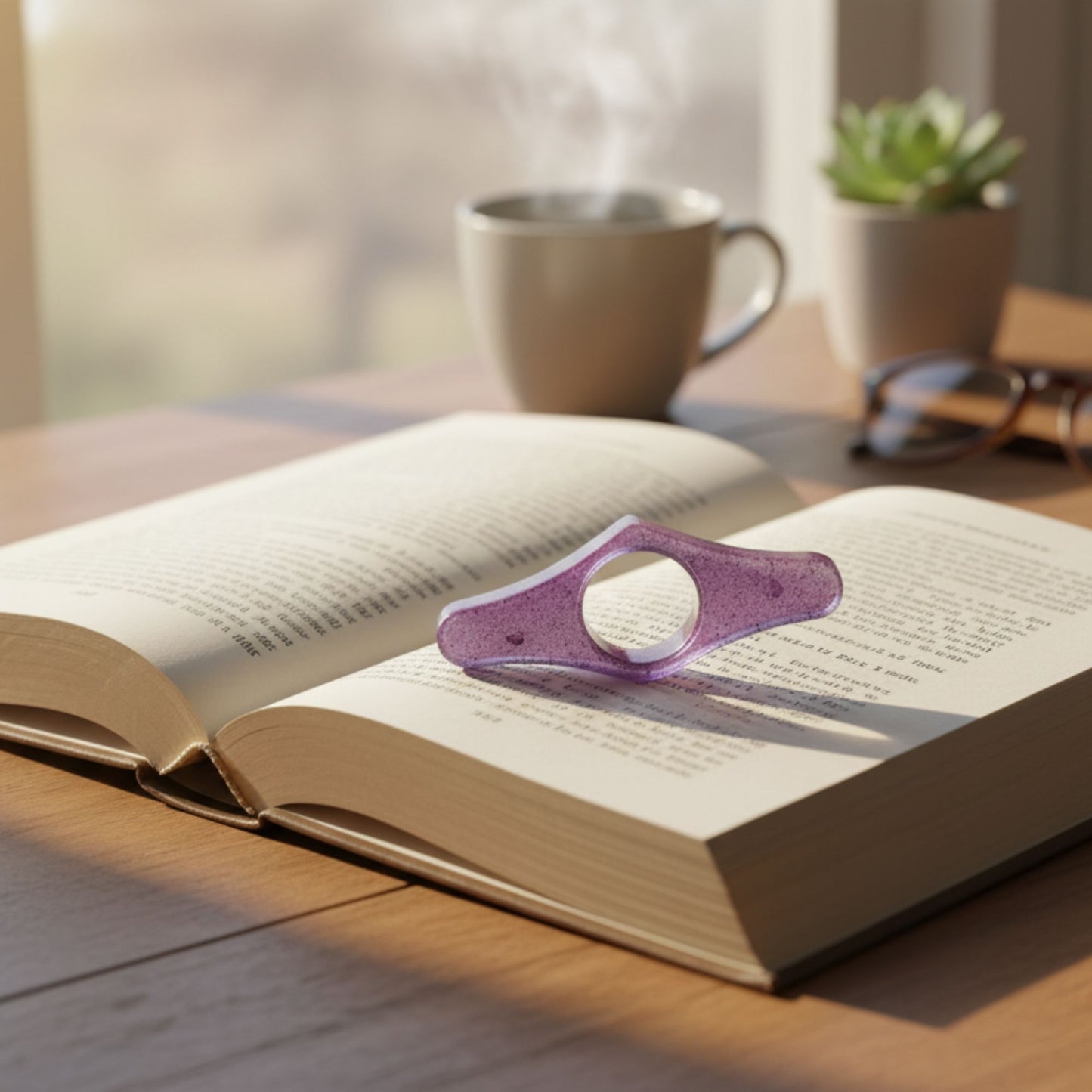 Bague de Lecture Ailée Violet Pailleté - Résine Artisanale Fait Main