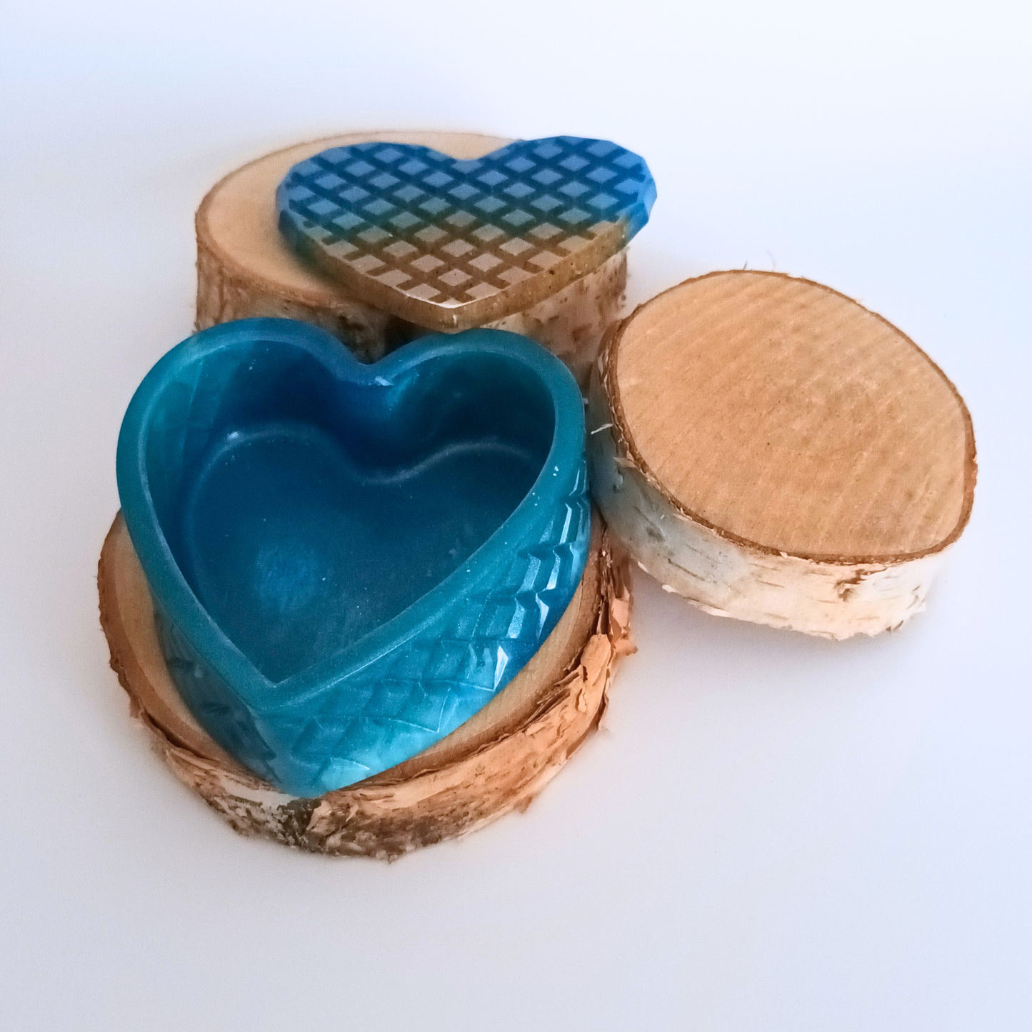 Boîte à bijoux résine océan sable pailleté - Cœur avec couvercle - Rangement artisanal unique fait main