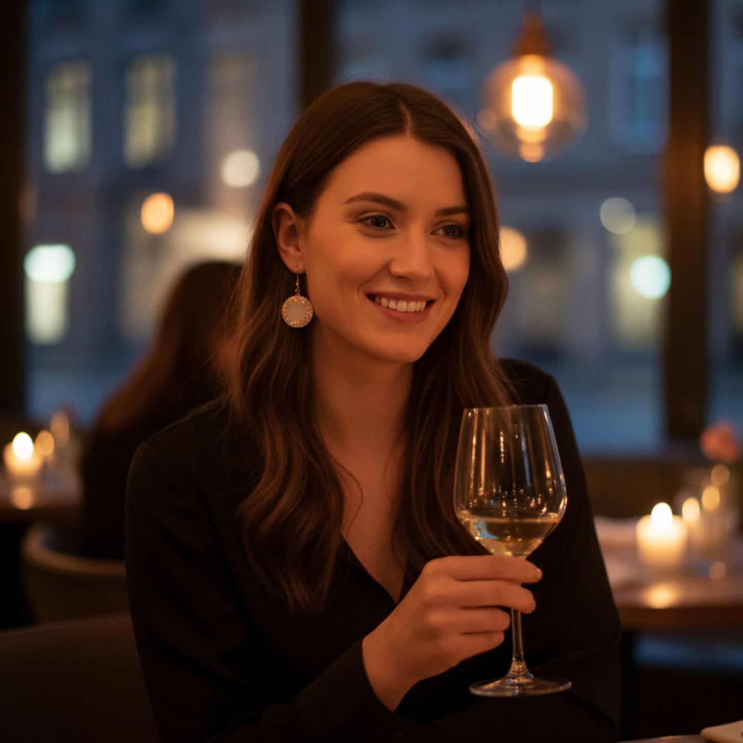 Boucles d'Oreilles Pendantes Résine nacrée & Cristaux rose gold 2 cm