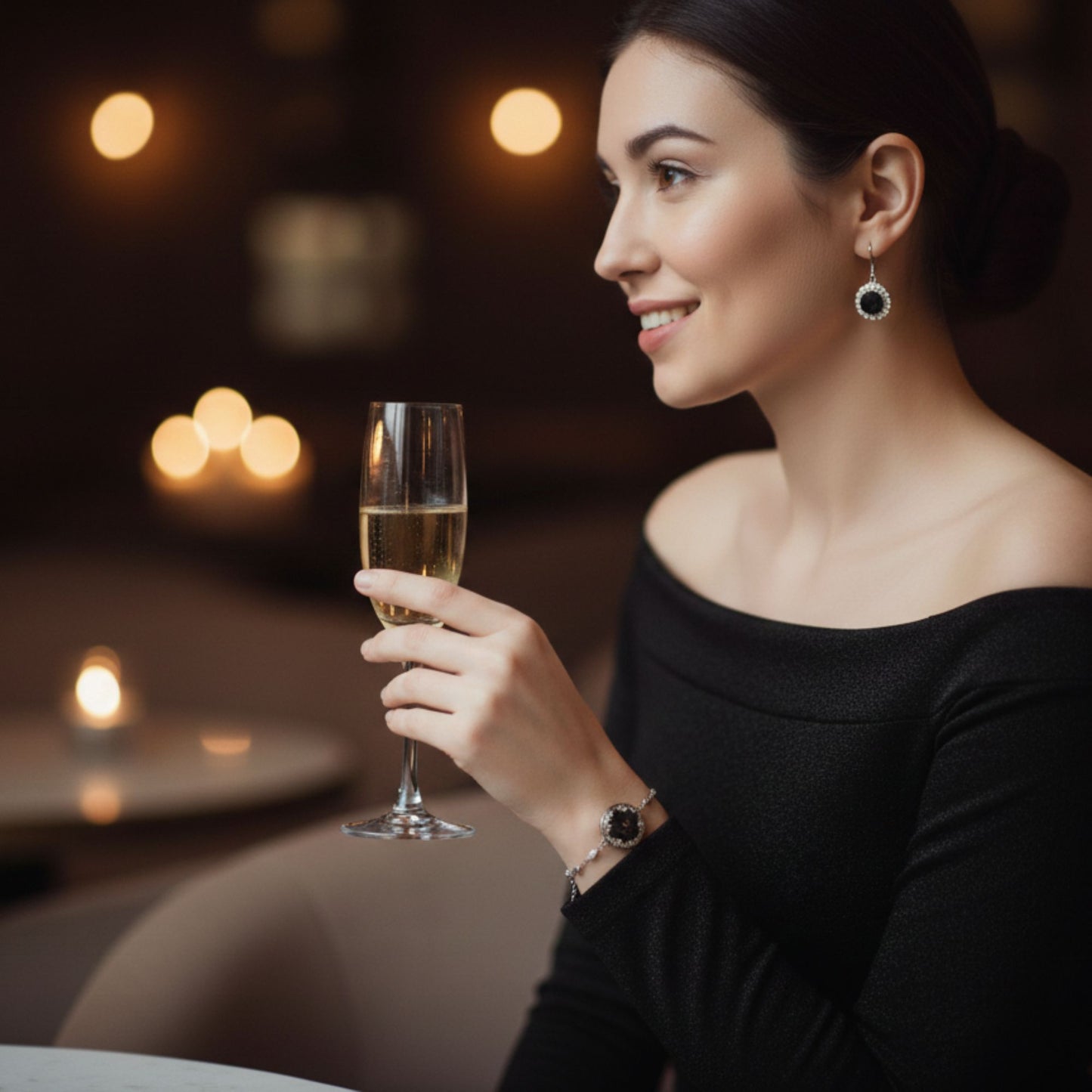 Bracelet Chaîne "Éclat Noir et Feuille" - Acier Inox & Résine