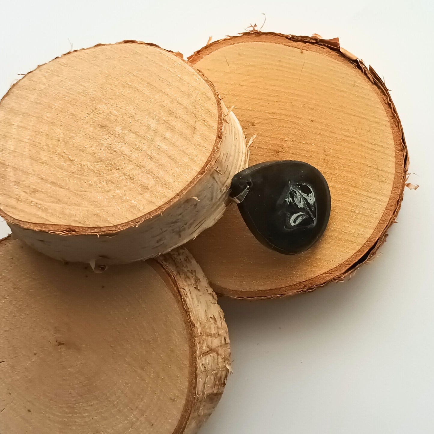 Collier pendentif résine mica noir argenté - Ovale tourbillons effet pierre naturelle - Bijou artisanal unique fait main