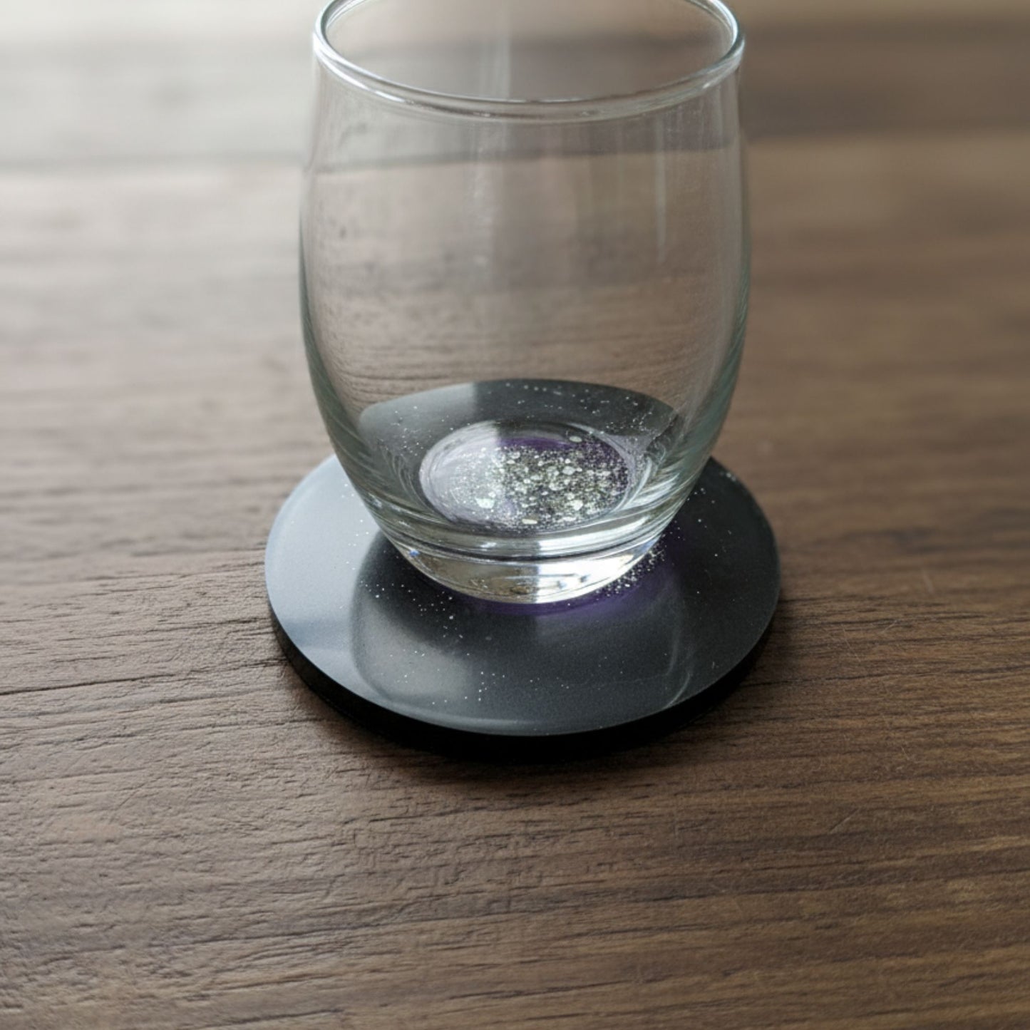 Lot 2 dessous de verre résine galaxie noir violet pailleté argenté - Ronds 8cm cosmiques - Accessoires artisanaux uniques faits main