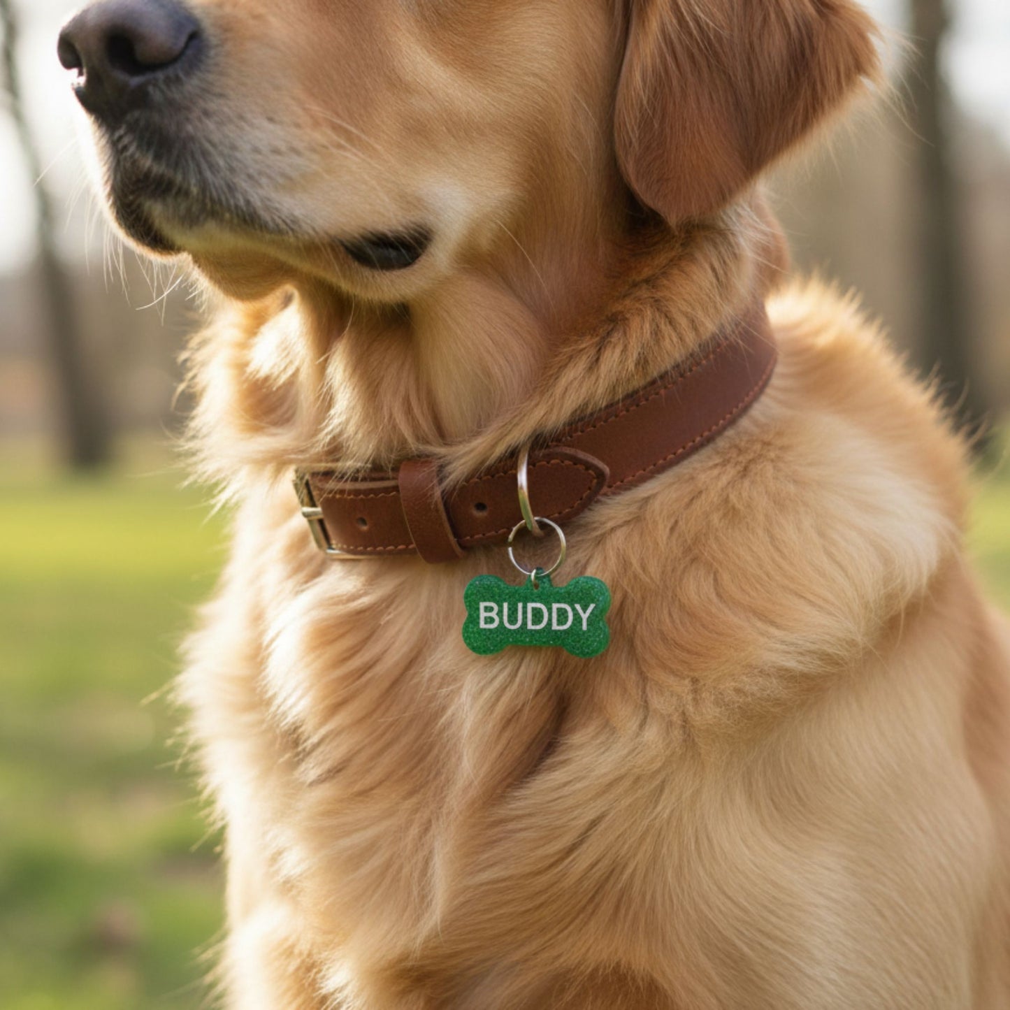 Médaillon d'Identification Os pour Collier - Résine Vert Émeraude Pailleté