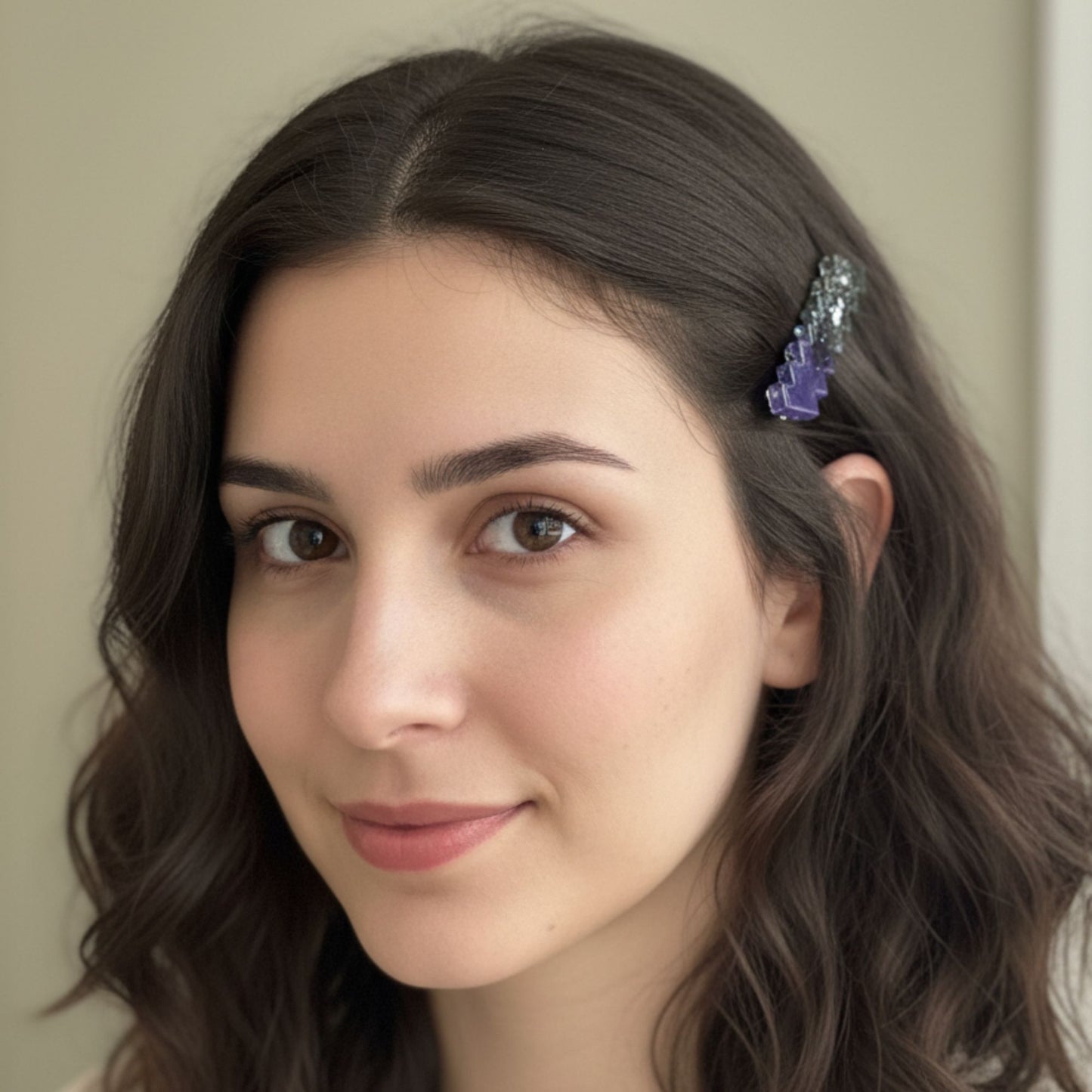 Pince Plate Zig-Zag Bicolore Résine Violet et Gris Étoilé