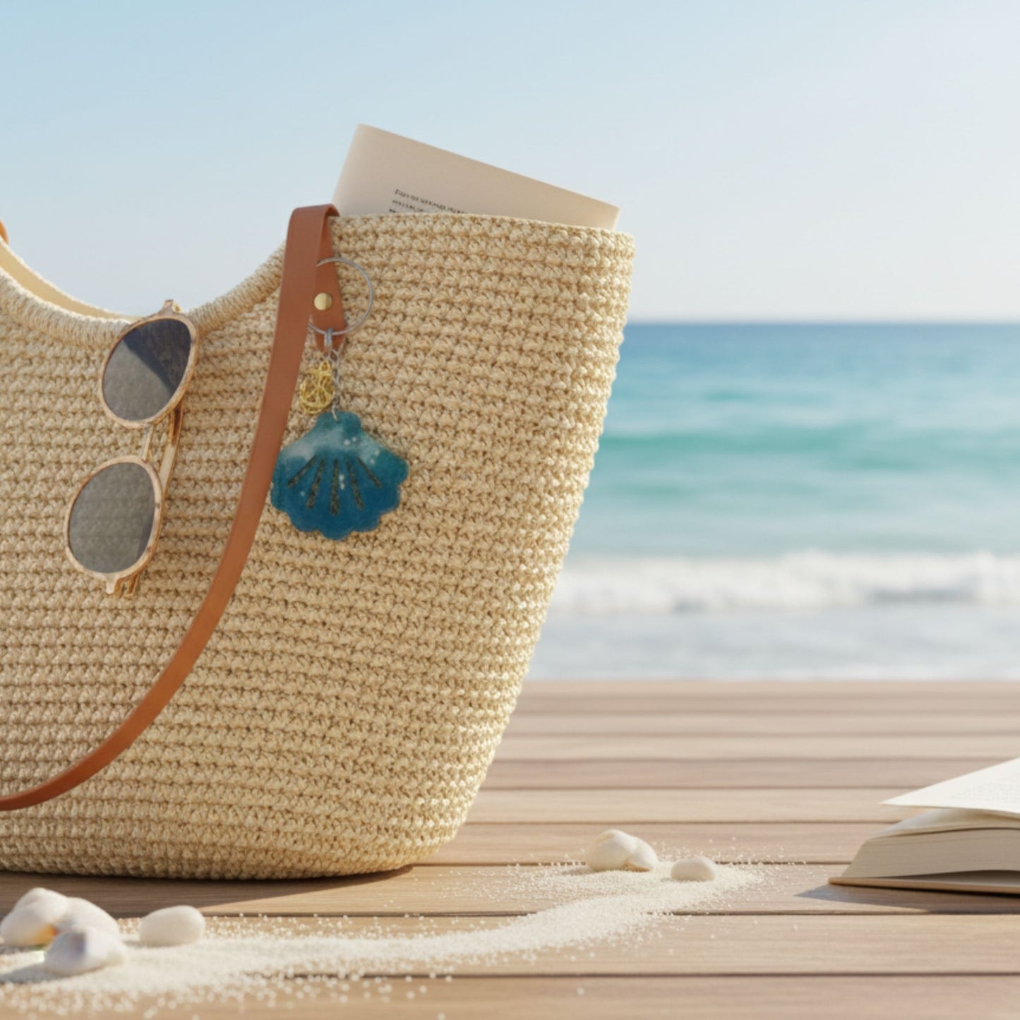 Porte-clés Coquillage Turquoise - Résine Artisanale Ancre Marine