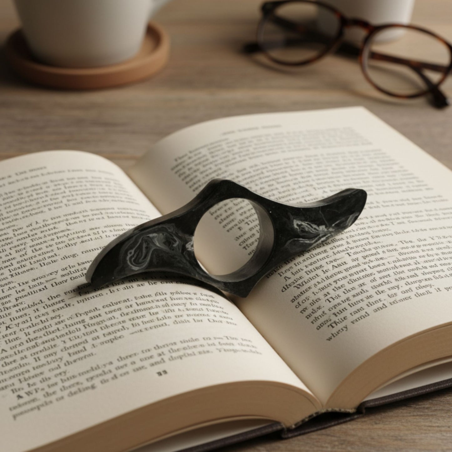 Bague de Lecture Ergonomique en Résine Marbrée Noire et Blanche