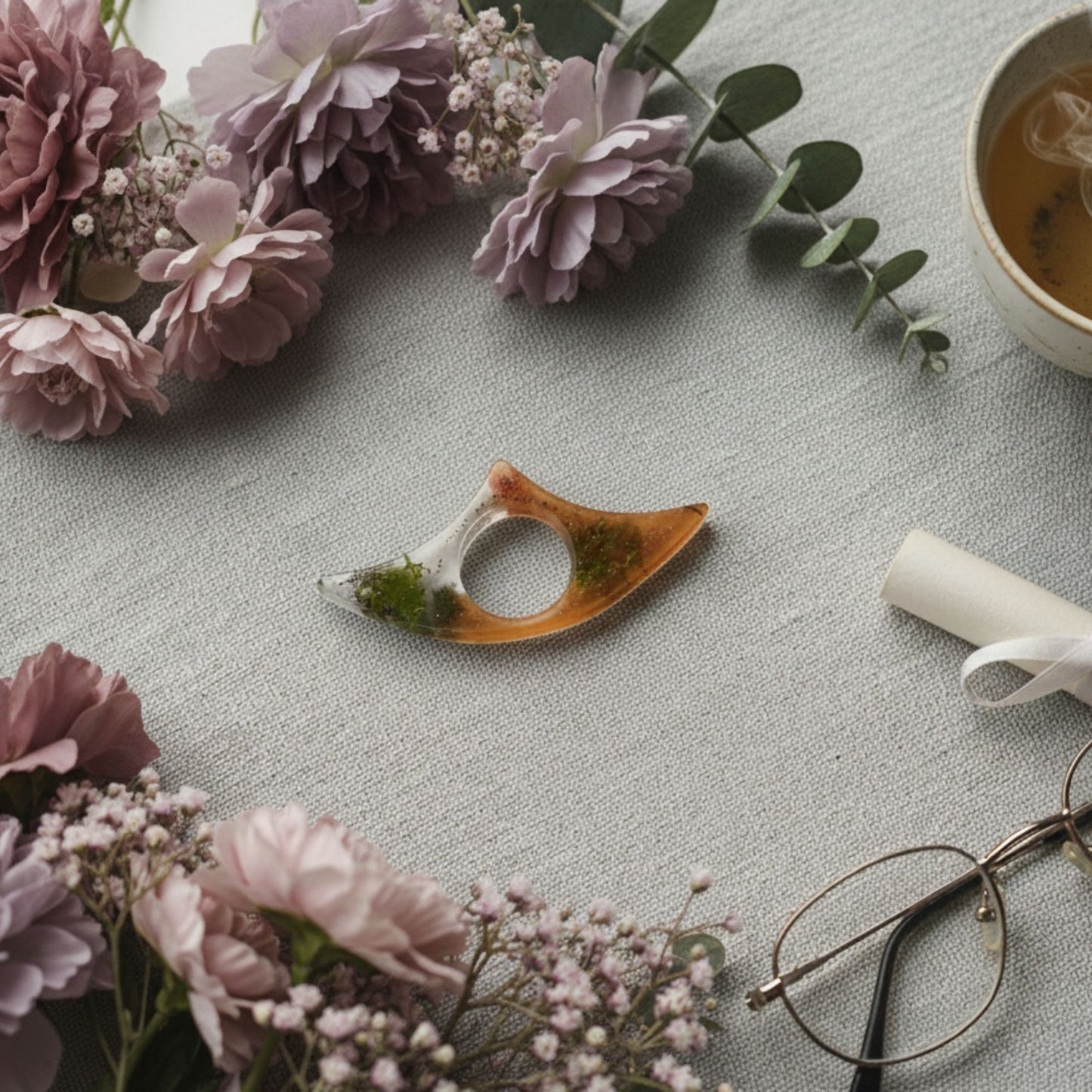Bague de Lecture Ailée Fleurs Séchées - Résine Artisanale Fait Main