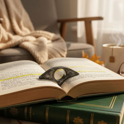 Bague de Lecture Ailée Noir Marbré - Résine Artisanale Fait Main