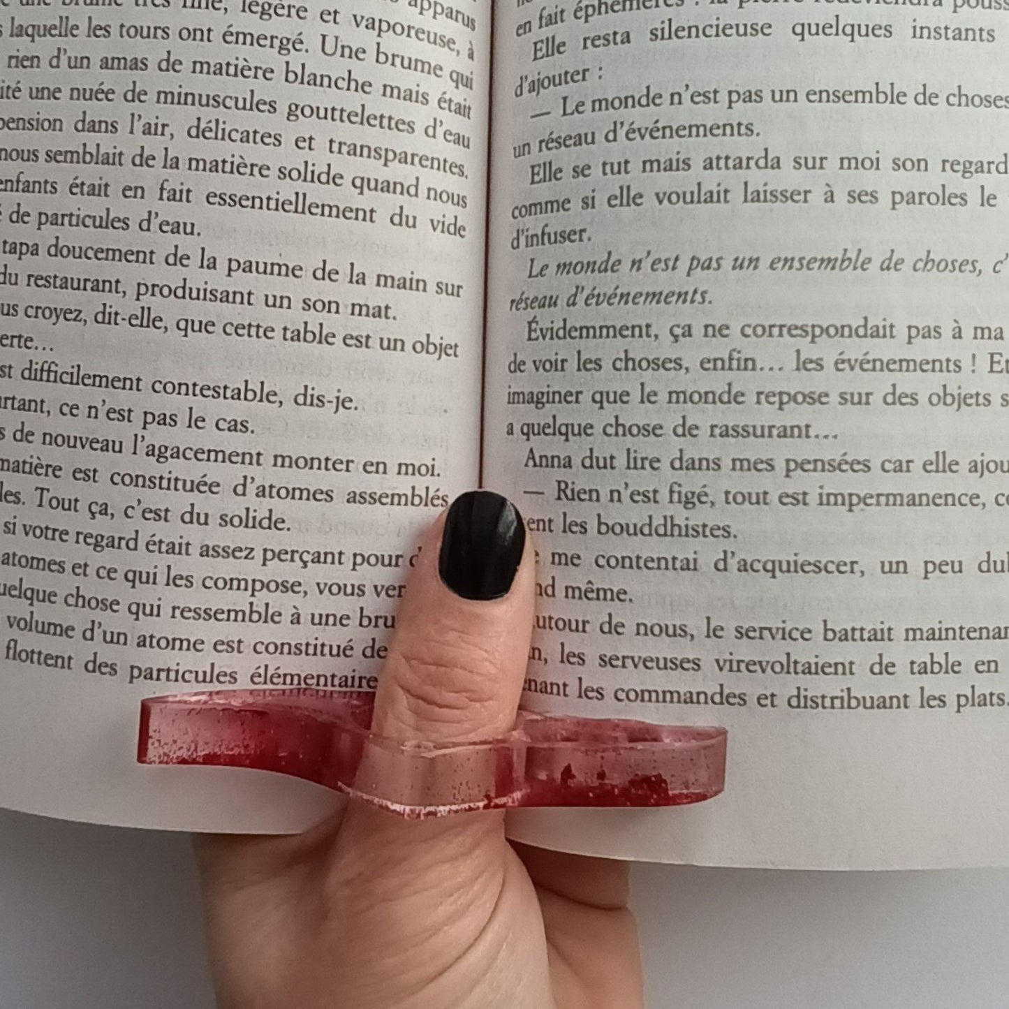Bague de Lecture Ailée Rouge Pailleté - Résine Artisanale Fait Main