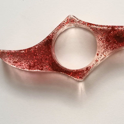 Bague de Lecture Ailée Rouge Pailleté - Résine Artisanale Fait Main