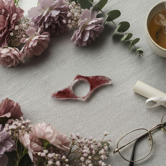 Bague de Lecture Ailée Rouge Pailleté - Résine Artisanale Fait Main