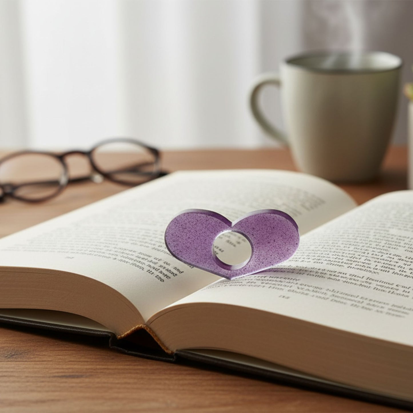 Bague de Lecture Cœur Violet Pailleté - Résine Artisanale Fait Main