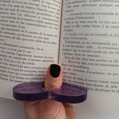 Bague de Lecture Cœur Violet Pailleté - Résine Artisanale Fait Main