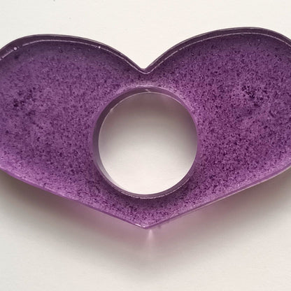 Bague de Lecture Cœur Violet Pailleté - Résine Artisanale Fait Main