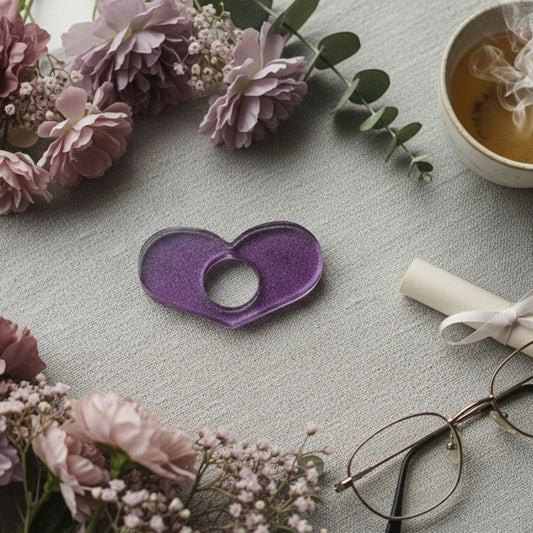 Bague de Lecture Cœur Violet Pailleté - Résine Artisanale Fait Main