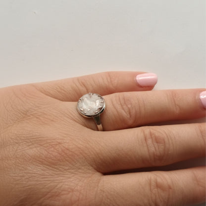 Bague Résine Nacrée et Cristaux Rose Gold- Cabochon 1,5 cm