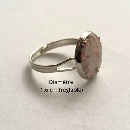 Bague Résine Nacrée et Cristaux Rose Gold- Cabochon 1,5 cm