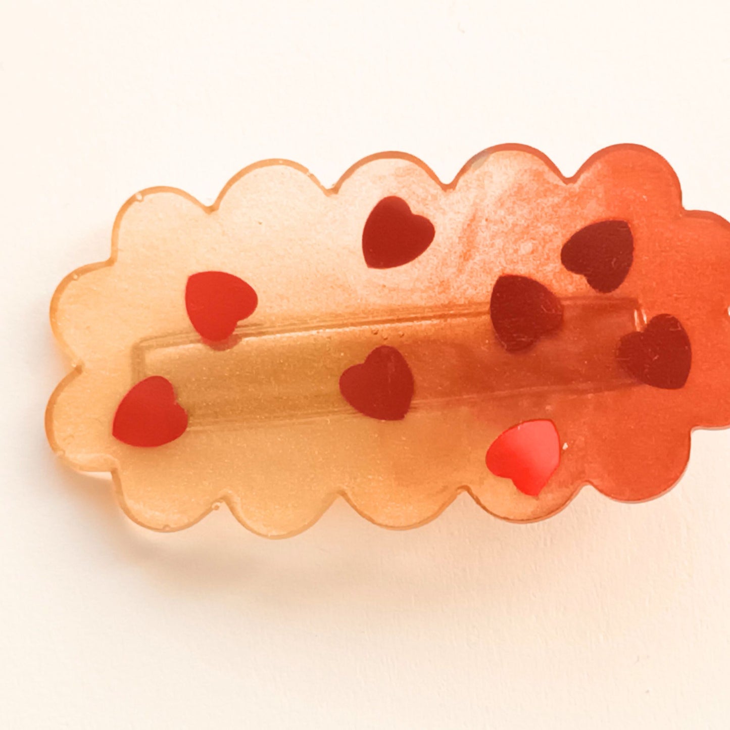 Barrette cheveux résine dégradé orange rouge cœurs - Accessoire romantique 6cm - Bijou artisanal unique fait main