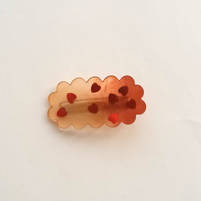 Barrette cheveux résine dégradé orange rouge cœurs - Accessoire romantique 6cm - Bijou artisanal unique fait main