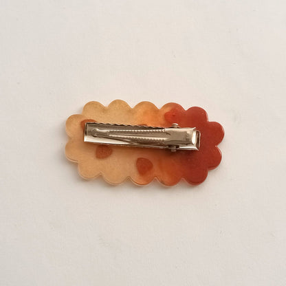 Barrette cheveux résine dégradé orange rouge cœurs - Accessoire romantique 6cm - Bijou artisanal unique fait main