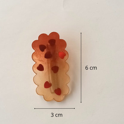 Barrette cheveux résine dégradé orange rouge cœurs - Accessoire romantique 6cm - Bijou artisanal unique fait main
