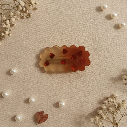 Barrette cheveux résine dégradé orange rouge cœurs - Accessoire romantique 6cm - Bijou artisanal unique fait main