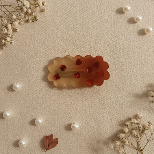 Barrette cheveux résine dégradé orange rouge cœurs - Accessoire romantique 6cm - Bijou artisanal unique fait main
