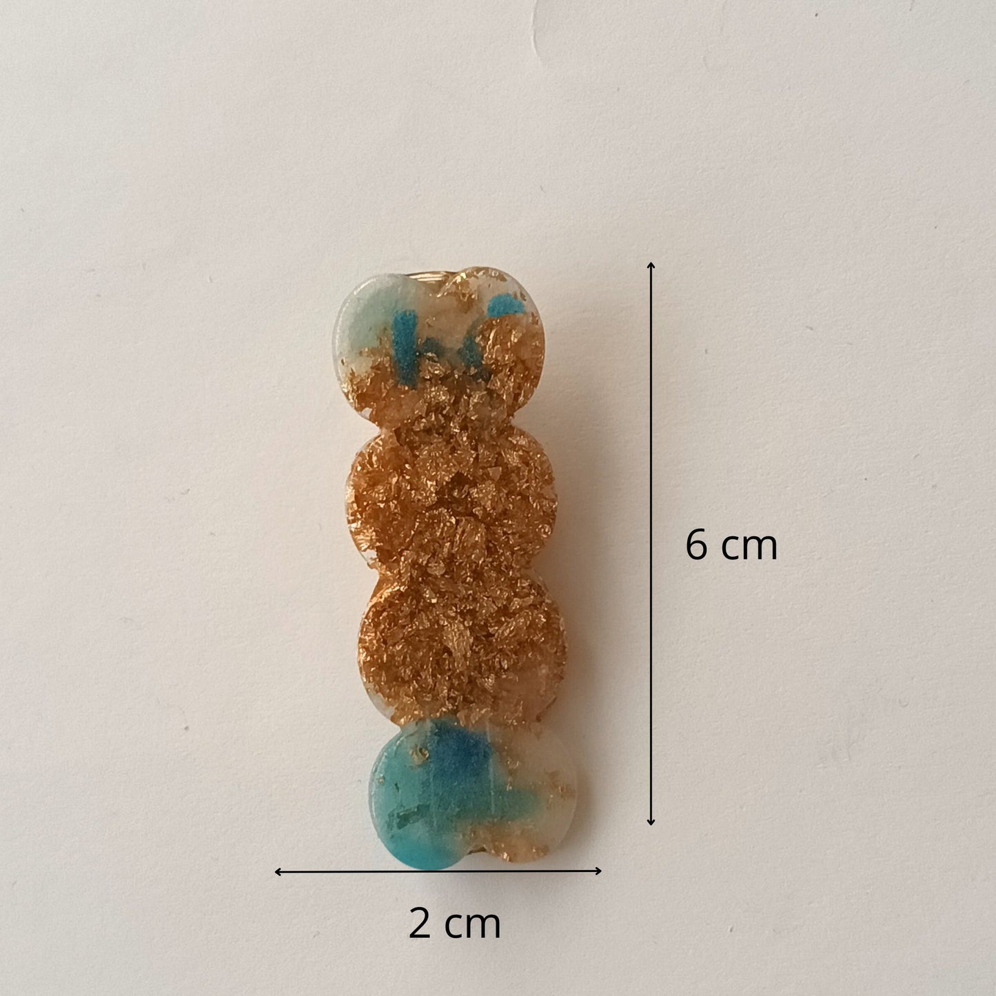 Barrette cheveux résine ronde bleu turquoise feuilles or - Accessoire luxe 5cm - Bijou artisanal unique fait main