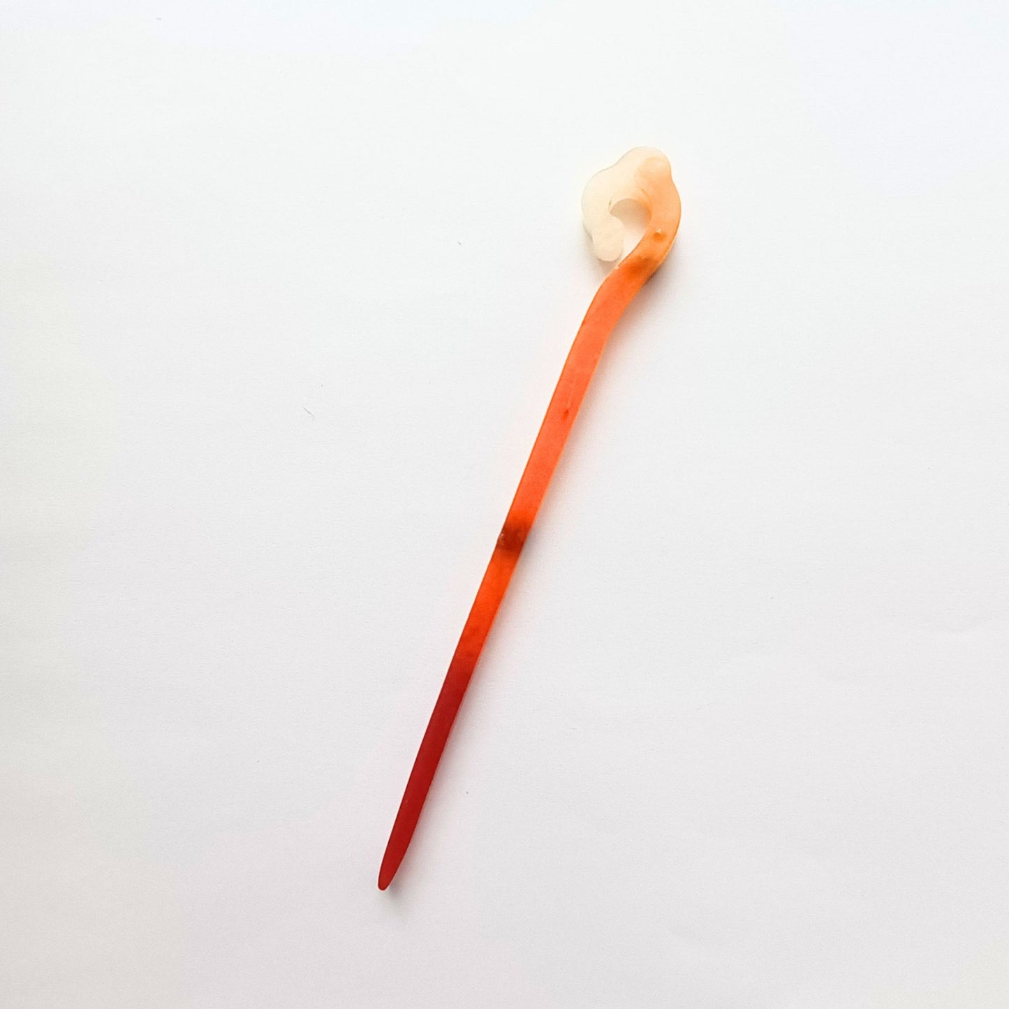 Bâton de Cheveux Ombré en Résine - Coucher de Soleil Orange et Blanc