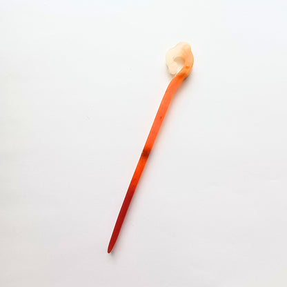 Bâton de Cheveux Ombré en Résine - Coucher de Soleil Orange et Blanc