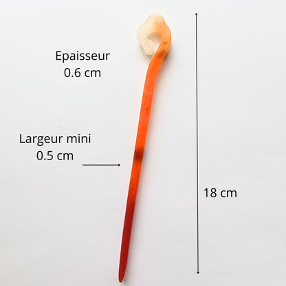 Bâton de Cheveux Ombré en Résine - Coucher de Soleil Orange et Blanc