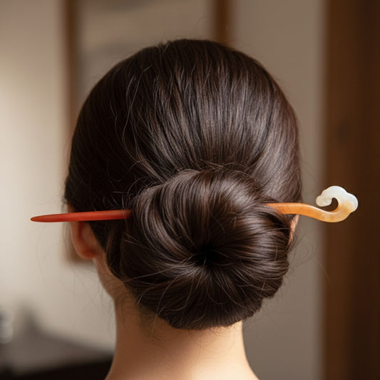 Bâton de Cheveux Ombré en Résine - Coucher de Soleil Orange et Blanc