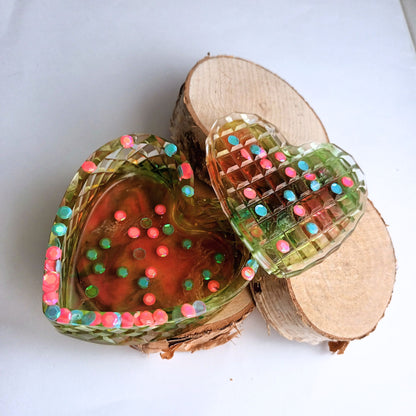Boîte à Bijoux Cœur Multicolore - Résine Artisanale Fait Main