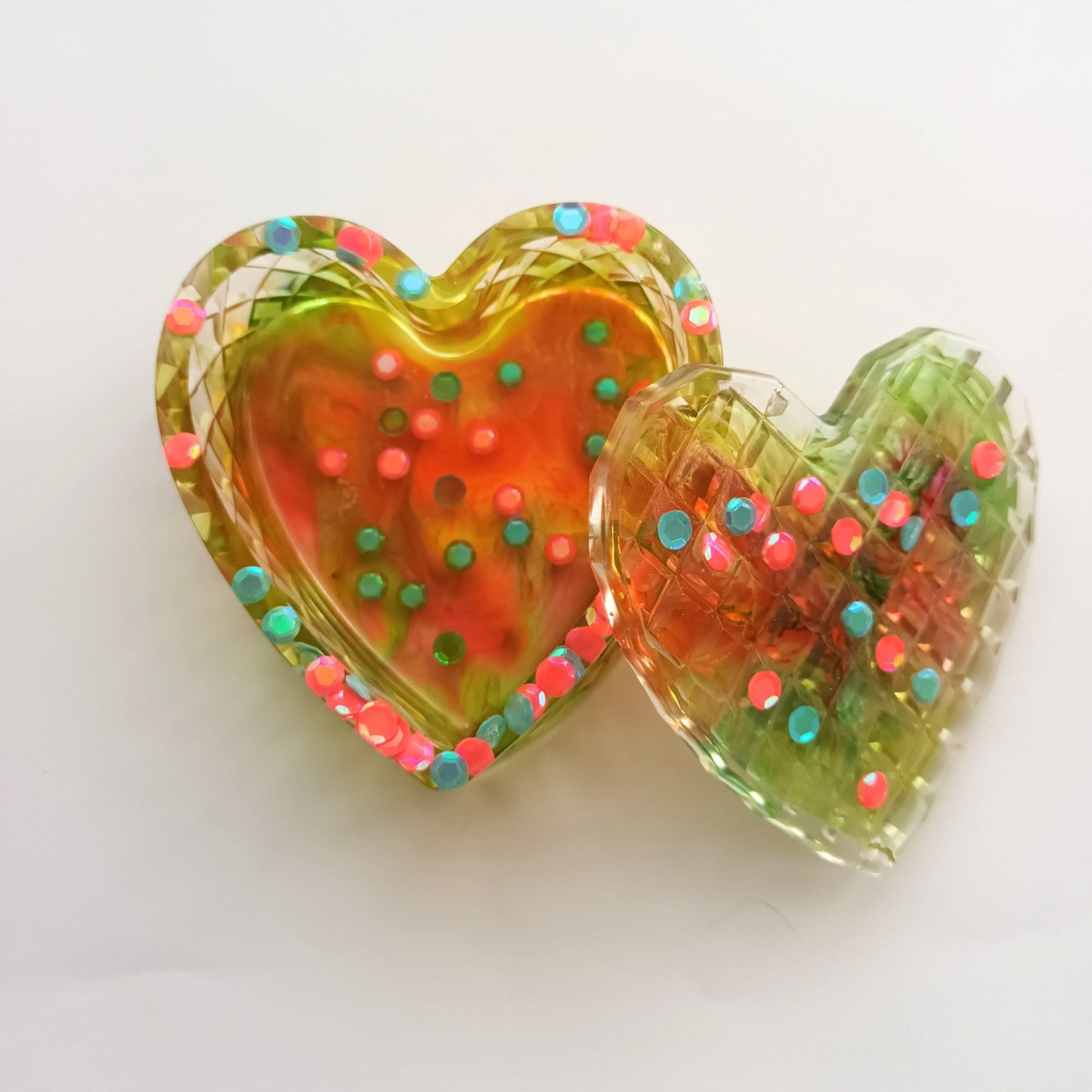 Boîte à Bijoux Cœur Multicolore - Résine Artisanale Fait Main