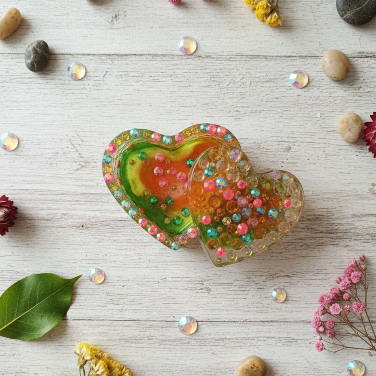 Boîte à Bijoux Cœur Multicolore - Résine Artisanale Fait Main