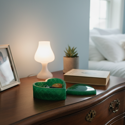 Boîte à bijoux résine émeraude pailleté - Cœur avec couvercle - Rangement artisanal unique fait main