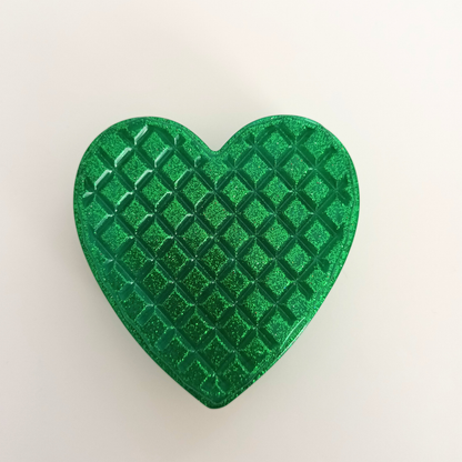 Boîte à bijoux résine émeraude pailleté - Cœur avec couvercle - Rangement artisanal unique fait main