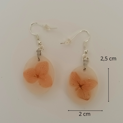 Boucles d'oreilles résine fleur séchée blanc transparent - Rondes botaniques ultra-légères - Bijou artisanal unique fait main