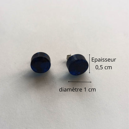 Boucles d'Oreilles Puces Cœur Bleu Pailleté - Résine Artisanale