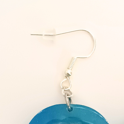 Boucles d'oreilles résine bleu turquoise marbré - Ovales arrondis effet aquarelle ultra-légers - Bijou artisanal unique fait main