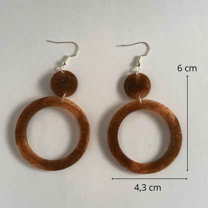 Boucles d'oreilles résine dorée pailletée - Bijou artisanal fait main