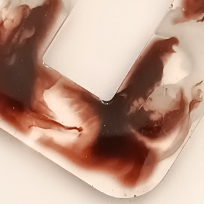 Boucles d'oreilles résine marron blanc transparent - Rectangles double niveau effet marbre ultra-légers - Bijou artisanal unique fait main