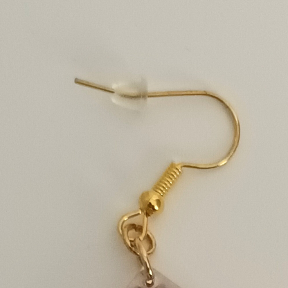 Boucles d'oreilles résine marron blanc transparent - Rectangles double niveau effet marbre ultra-légers - Bijou artisanal unique fait main