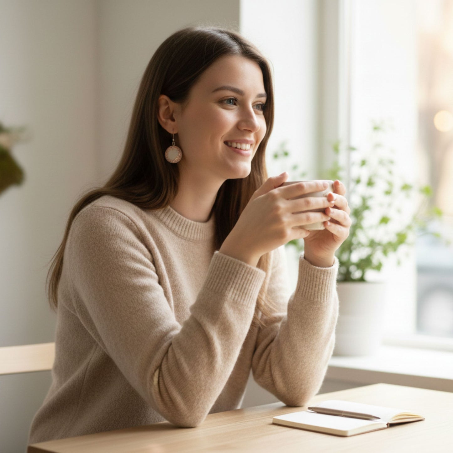 Boucles d'Oreilles Pendantes Résine nacrée & Cristaux rose gold 2 cm