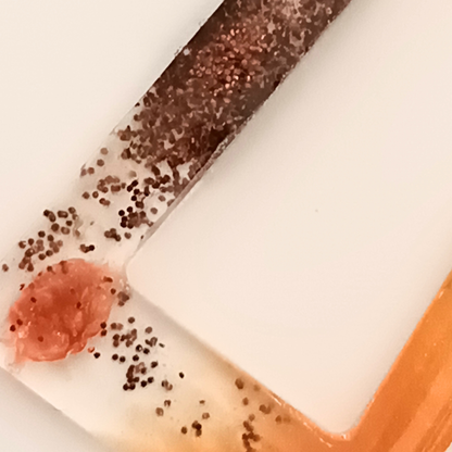 Boucles d'oreilles résine orange fleurs séchées pailleté - Rectangles botaniques ultra-légers - Bijou artisanal unique fait main