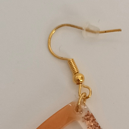 Boucles d'oreilles résine orange fleurs séchées pailleté - Gouttes botaniques ultra-légères - Bijou artisanal unique fait main