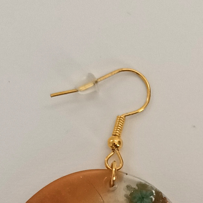 Boucles d'oreilles résine orange fleurs séchées lavande - Ovales botaniques ultra-légères - Bijou artisanal unique fait main