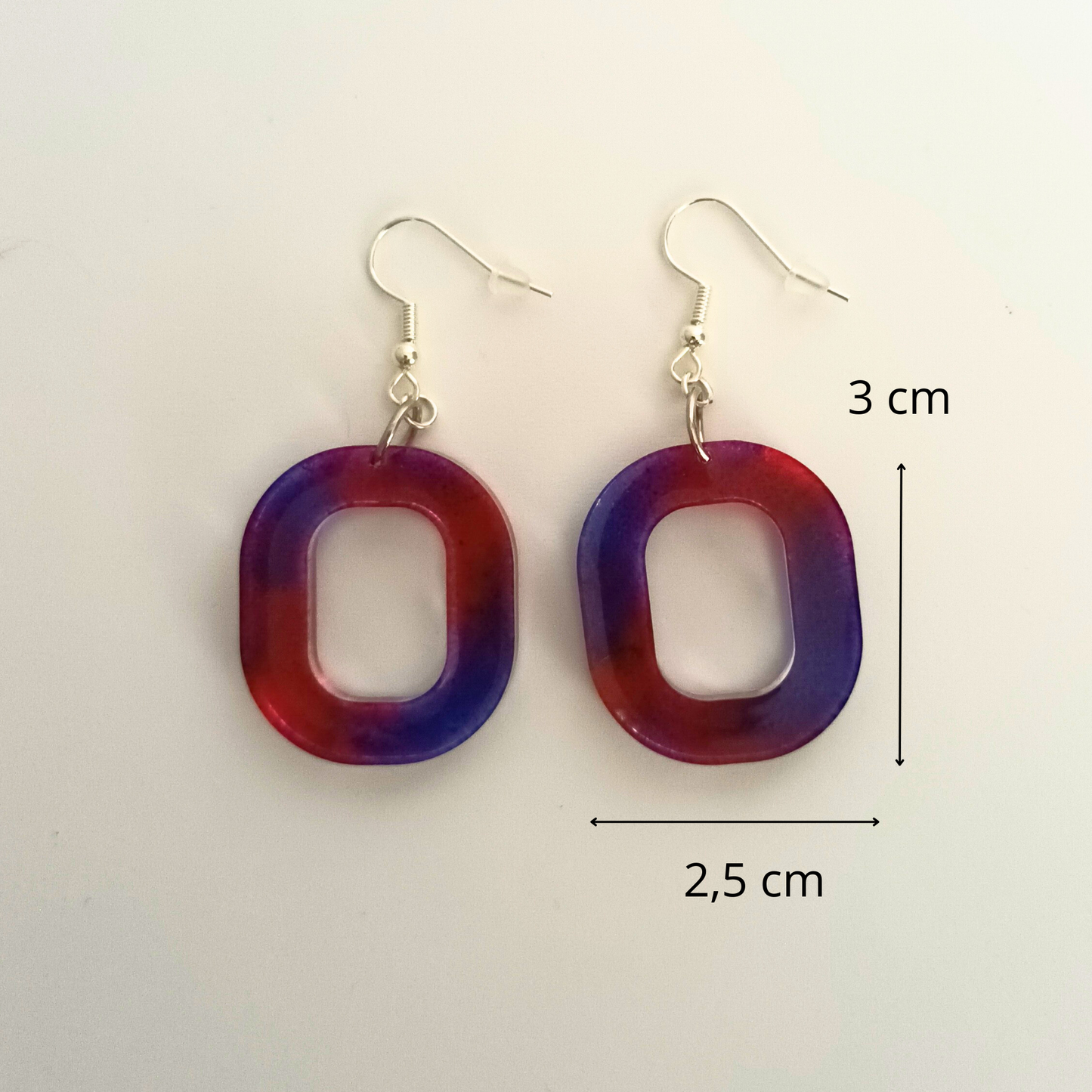 Boucles d'oreilles résine dégradé rose violet bleu - Ovales arrondis effet aquarelle ultra-légers - Bijou artisanal unique fait main