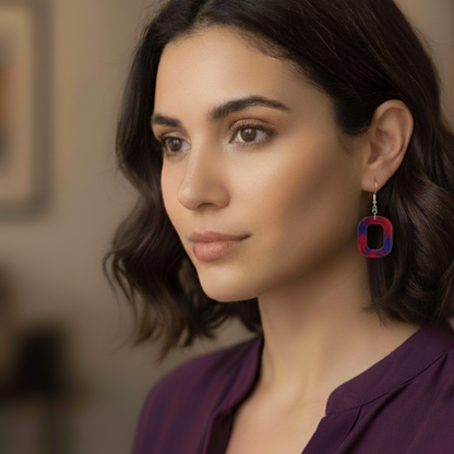 Boucles d'oreilles résine dégradé rose violet bleu - Ovales arrondis effet aquarelle ultra-légers - Bijou artisanal unique fait main