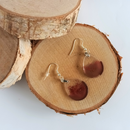 Boucles d'oreilles résine rouge transparent pailleté - Gouttes dégradé ultra-légères - Bijou artisanal unique fait main